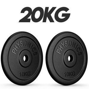 PhysionicsÂ® vægtskiversæt - 2 x 10 kg, lavet af støbejern, 30 mm hul, til vægtstang og håndvægt