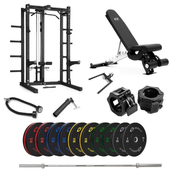 Abilica Half Rack med farvede Bumper, bænk og nedtræk - 170 kg