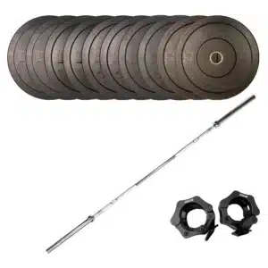 SQ&SN OL Vægtstangssæt 170 kg Sort med olympisk vægtstang og bumper plates