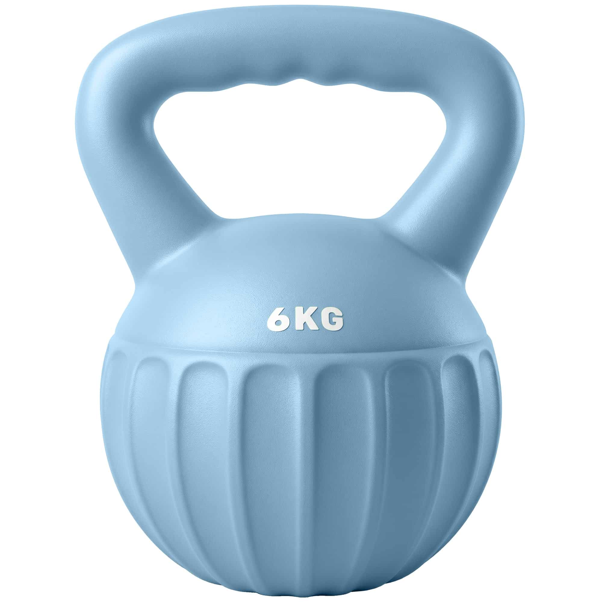 Kettlebell, 6 kg vægtstang fyldt med sand, til begyndere, styrketræning til hjemmebrug, 17 x 17 x 23 cm, blå