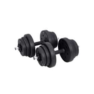 SONGMICS SYL20HBK 2-i-1 håndvægt, m. 1 ekstra vægtstang, justerbar, rund - sort plastikdæksel med beton- og sandfyld og stål (2x10kg) (sæt med 2)