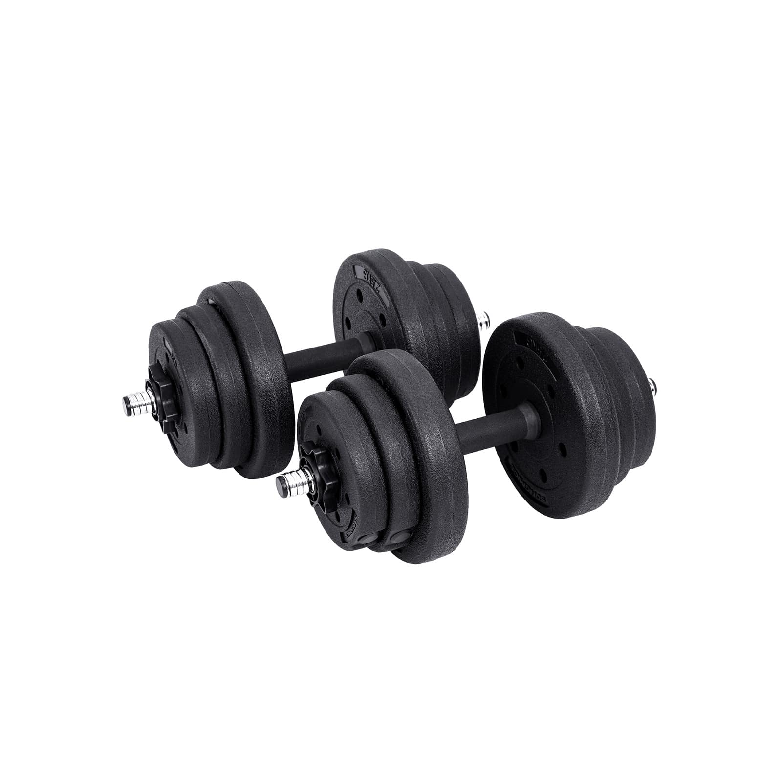 SONGMICS SYL20HBK 2-i-1 håndvægt, m. 1 ekstra vægtstang, justerbar, rund - sort plastikdæksel med beton- og sandfyld og stål (2x10kg) (sæt med 2)