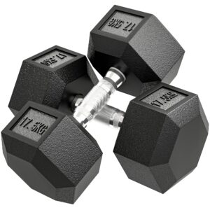 Håndvægt, 35 kg håndvægt, vægtstang, vægt, skridsikkert greb, sort + sølv