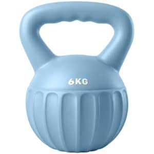Kettlebell, 6 kg vægtstang fyldt med sand, til begyndere, styrketræning til hjemmebrug, 17 x 17 x 23 cm, blå